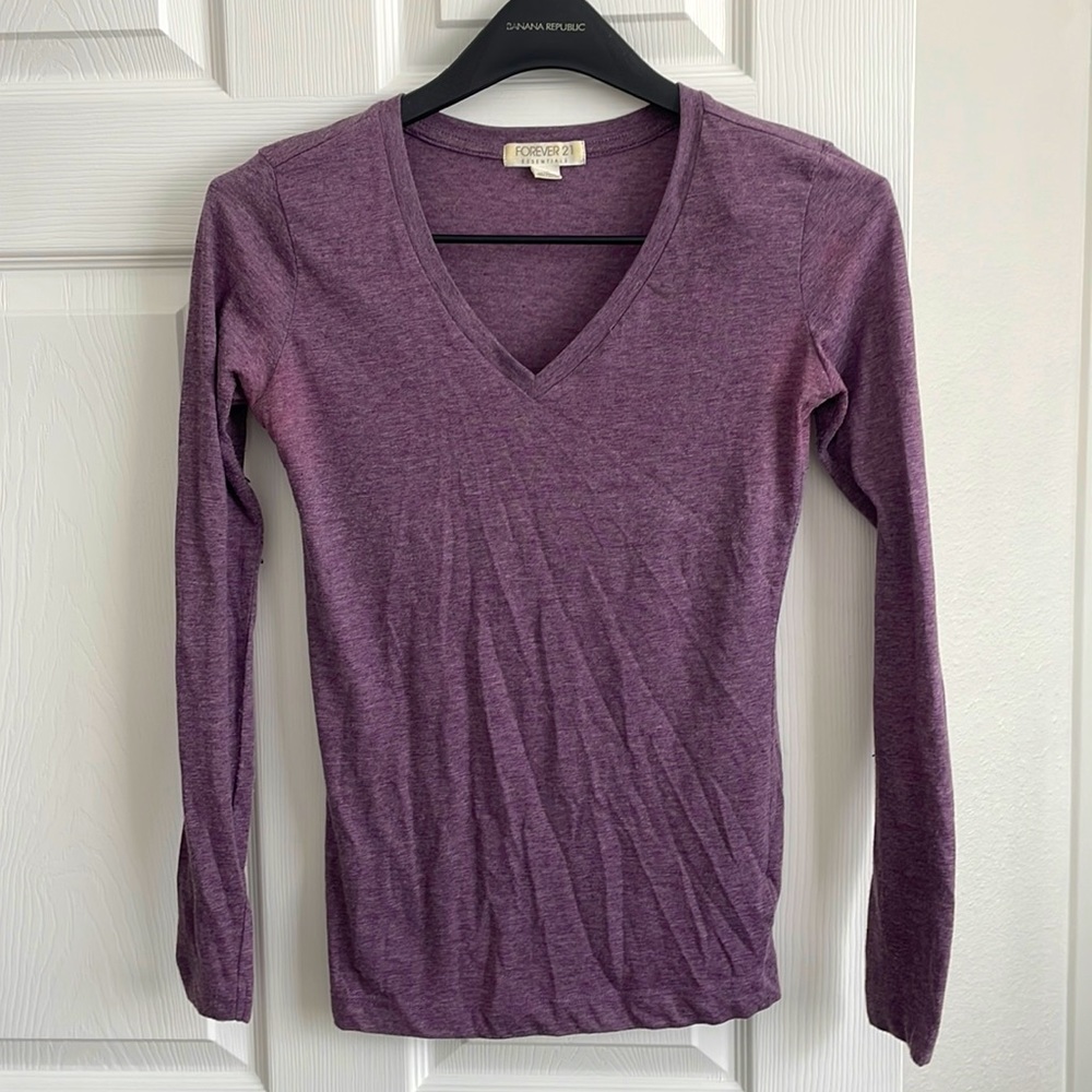 Purple Long Sleeve Basics V-Neck Shirt Size S